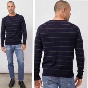 Rails Watkins Wool Bland Crew Neck Sweater In Striped Navy Charcoal Size XXL
